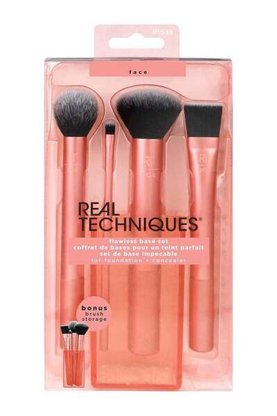 Real Techniques مجموعة فرش مكياج أساسية خالية من العيوب، 5 قطع، برتقالية، خال...