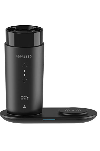 Lepresso TRAVEL HEATED MUG 12OZ WITH WIRELESS CHARGING PAD - BLACK