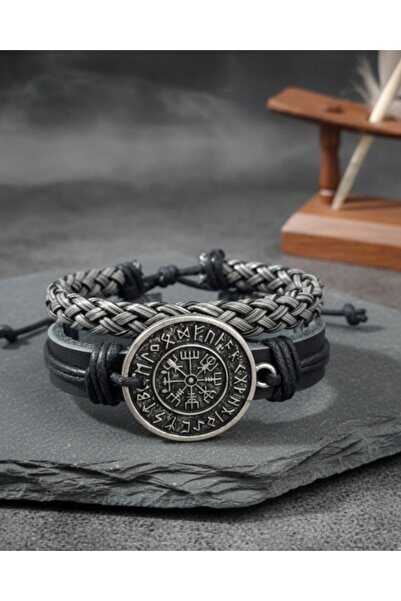 E&F Takı سوار جلدي مكون من قطعتين بتصميم بوصلة فيجفيزر، سوار من الجلد الطبيعي...