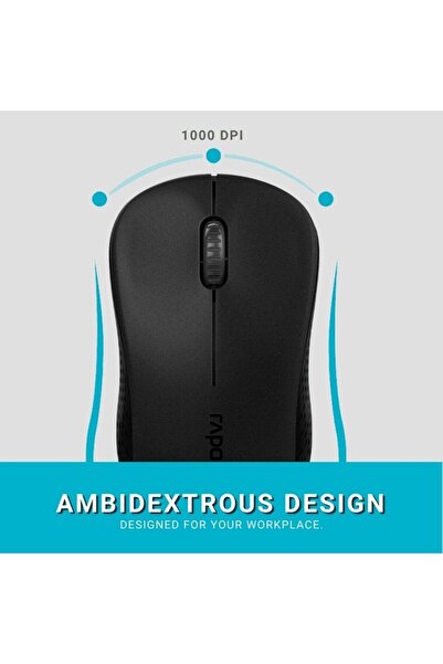 Rapoo M20 Wireless Mouse, 2.4 GHz USB Nano Receiver, Optical, Ambidextrous - Black