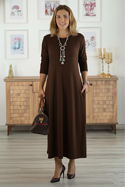 Nevin Kaya Moda Brown Angora Soft Wool Viscose Dress