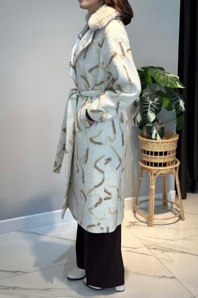 Lale Butik Women's Laser Pattern Detail Boucle Coat 6327 Ecru