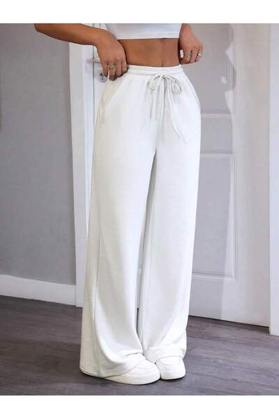 WKM Women's Baggy Fit 3 Thread Wide Leg Sweatpants with Elastic Waistband