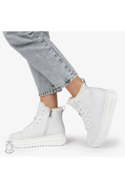 ANGEL BLUE Women's Boots WITH FUR Lining Made of Natural Leather CRL1298 White