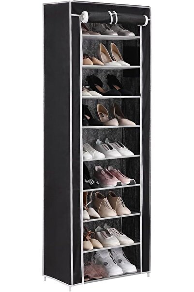 Lawazim منظم أحذية عمودي ضيق من 10 طبقات - تخزين أحذية مستقل مع سحاب للغبار C