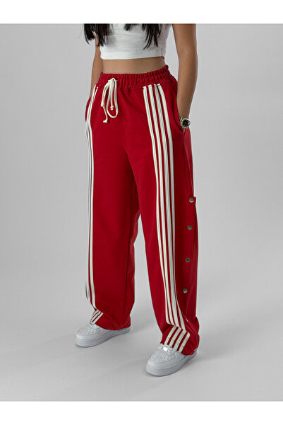 COCOPELLI Pantaloni largi roșii cu dungi pentru femei COC1080