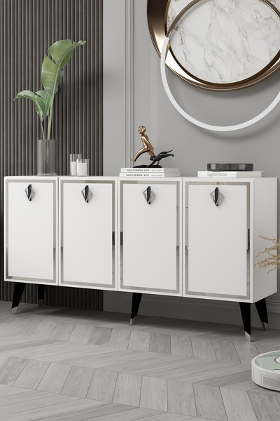 cantek dizayn 8211-32CT KB150 KONSOL, TV ÜNİTESİ BEYAZ-SİYAH-GÜMÜŞ