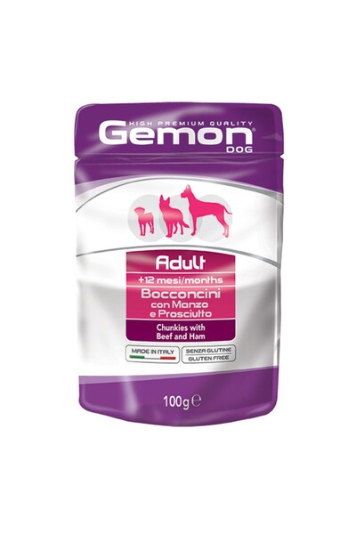 Monge Wet Food for Dogs, Gemon Adult, Beef and Ham, 100 g