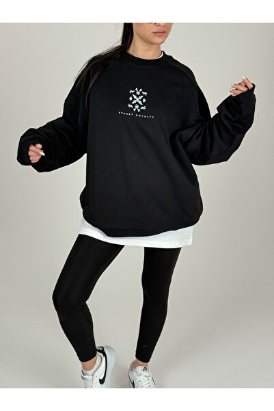 COCOPELLI Ethnic Patterned Black Women's Sweatshirt Coc1094