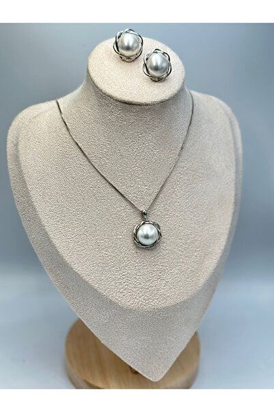 MyladyAccessoriess İnci Ve Çiçek Detay Çelik Set Takı