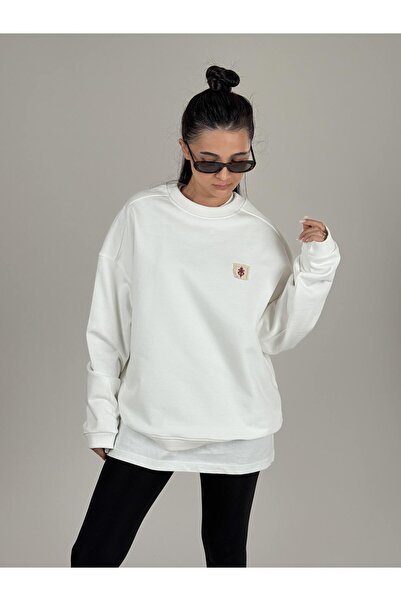 COCOPELLI Ethnic Patterned White Women's Sweatshirt Coc1092