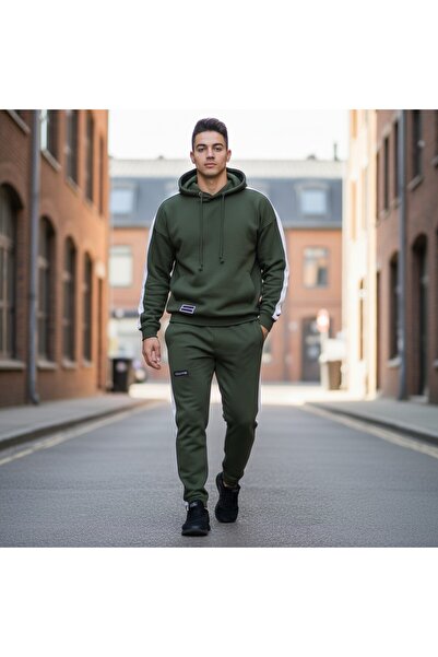 celevri Men's tracksuit, White, 100% premium cotton, with hood and zipper, regular fit