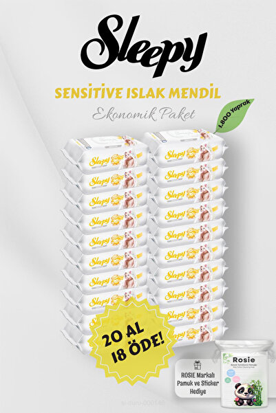 Sleepy اشتري 20 واحصل على 18 مناديل مبللة حساسة 90 قطعة وروزي