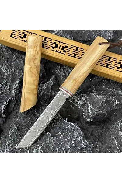 tekinhediyelik Damascus Tanto Japon EDC Zeytin Ağacı Sap