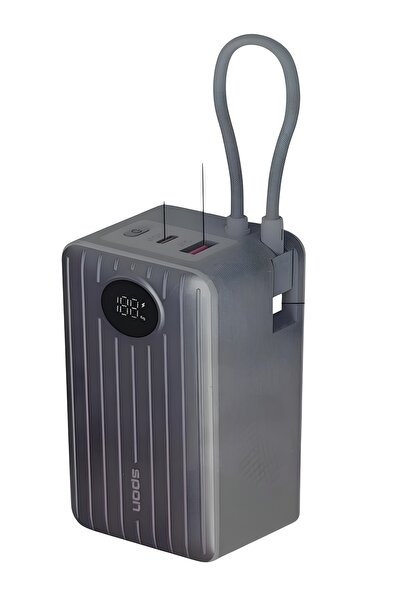 Spon 20000mAh power bank with built-in Type-C charging cable, 35W fast charging, and digital display.