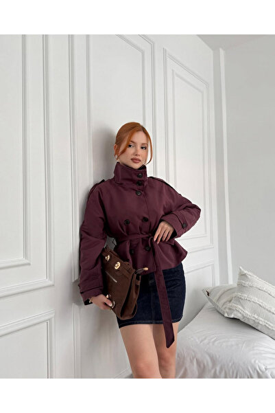 KÜBRA Apolet Detailed Belted Short Trench Coat