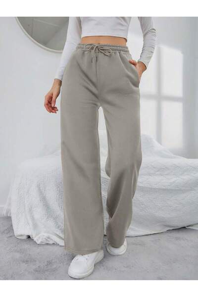 WKM Women's Baggy Fit 3 Thread Wide Leg Sweatpants with Elastic Waistband