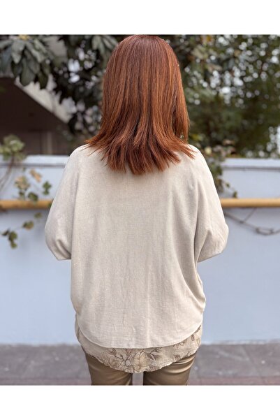 DenizEge Soft Knitwear with Scarf and Shirt Stone