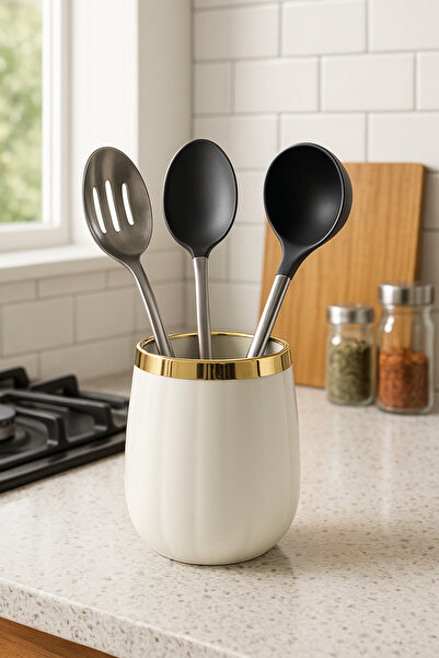 YzHome Porcelain Gilded Pumpkin Cutlery Spoon Holder Utensil Rack Countertop Desktop Organizer