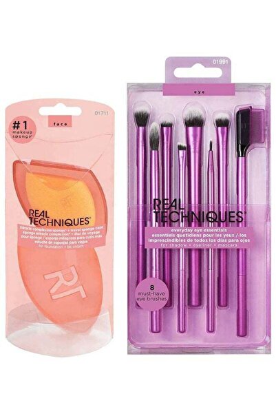 Real Techniques Eyeshadow Brush Set with Miracle Complexion Sponge (Multicolour)