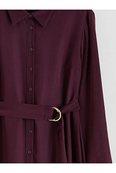 LC Waikiki Burgundy Belted Shirt Dress