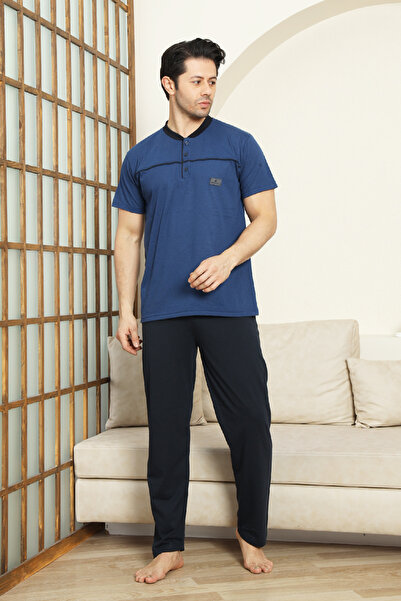 Enisena Men's 100% Cotton Pajama Set - 3 Buttons - Robe 12383