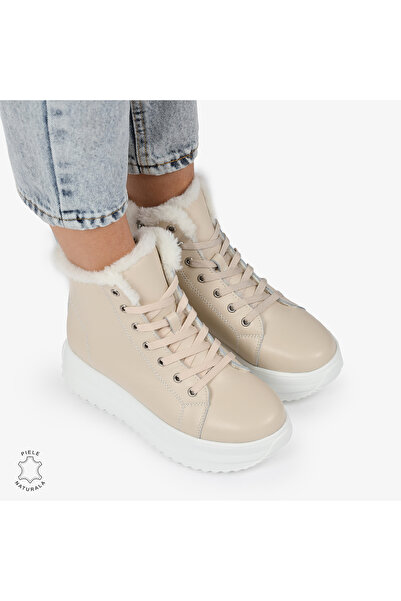 ANGEL BLUE Women's Boots WITH FUR Lining Made of Natural Leather CRL1298 Beige