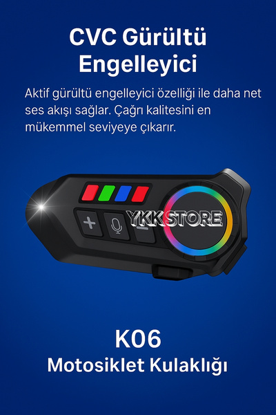 YKK Store K06 Kablosuz Motosiklet Kulaklığı – IPX8 Su Geçirmez, Çift Cihaz Bağlantılı