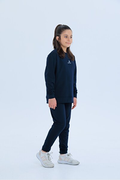 Black One Girl's Fleece-Lined Diving Fabric Tracksuit Set (Sweatshirt + Leggings)