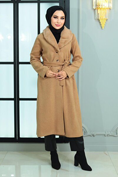 Missvalle Wide Fur Collar Cashew Coat Mink 19174