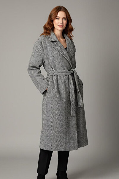 MILANOFOX Double-Breasted Women's Cashmere Coat with Herringbone Pattern and Slit Double Pockets on the Back