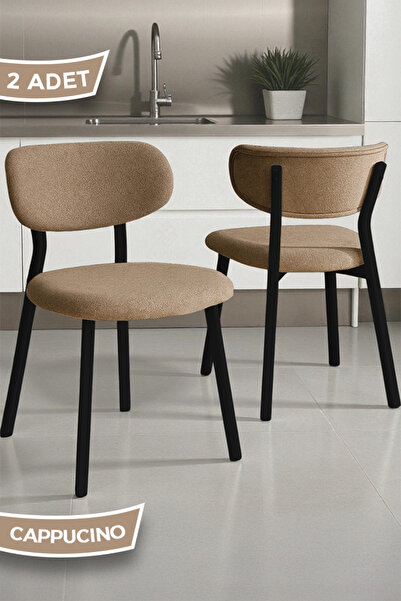 Canisa Toldy Serisi 2 Adet Cappucino Bukle Kumaş Mutfak Sandalyesi Siyah Meta...