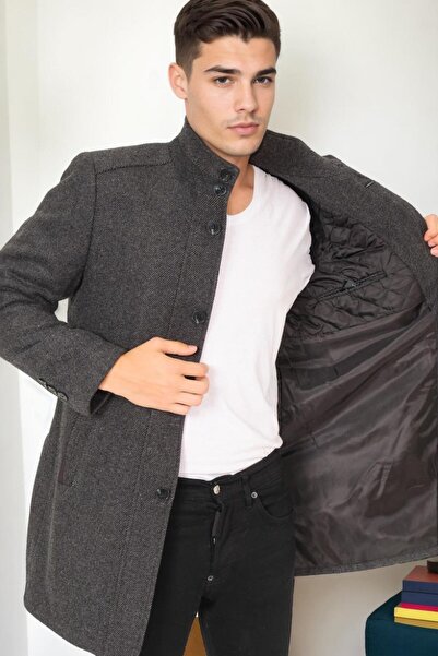 Dewberry PLT9386 ERKEK PALTO-DİAGONAL SİYAH-ANTRASİT