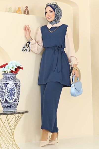 ModaMerve Manşeti Bağcıklı Aerobin Takım PL9172-MS İndigo