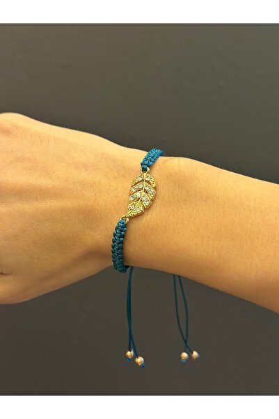 Gönülden Tasarım Zircon Stone Embellished Leaf Macarone Women's Rope Bracelet