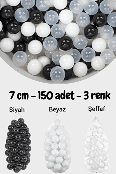 Wellgro 7 Cm Top Havuzu Topu 150 Adet Siyah, Şeffaf, Beyaz