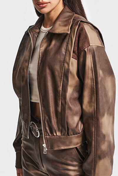 its basic Women's Batik Color W5-16 Loose Fit Special Color Design Leather Jacket