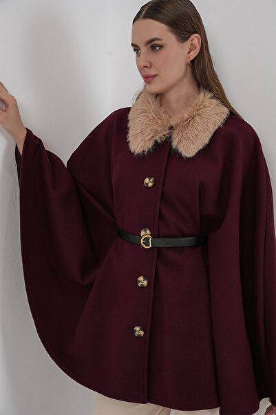 Bigdart Women's Belted Cashmere Poncho 9165 - Burgundy