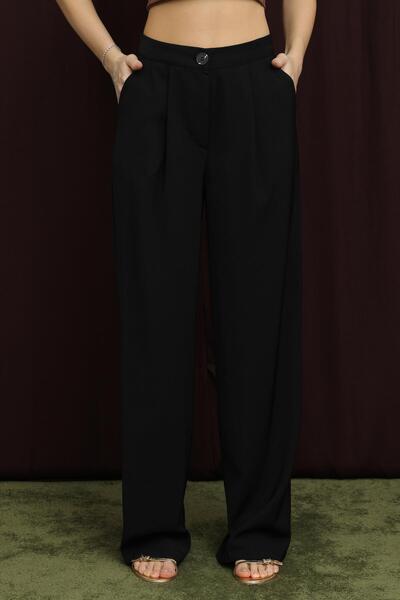 Puane Women's Pleated Detailed Trousers - 18266Pnt - Black