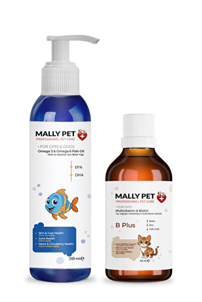 MALLY PET PROFESSIONEL PET CARE Kediler İçin Tüy Dökülmesi Karşıtı Set (Fish Oil + B Plus)