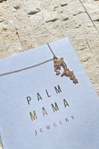 PALM MAMA JEWELRY قلادة من الفولاذ المقاوم للصدأ باللون الذهبي مع قمر ونجمة م...