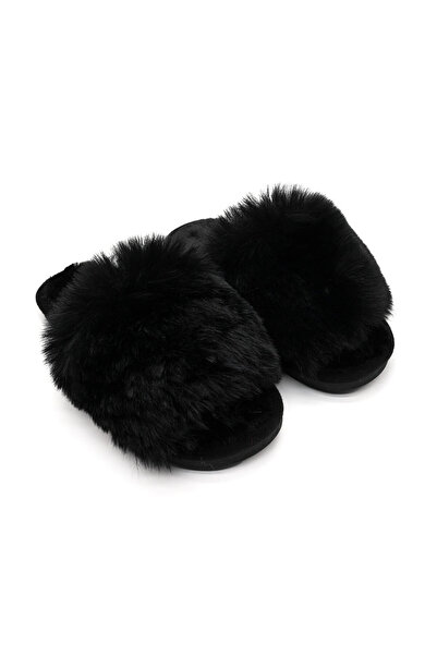 Tmall Women's fluffy slippers, with cut-out toe, PD1015, Black