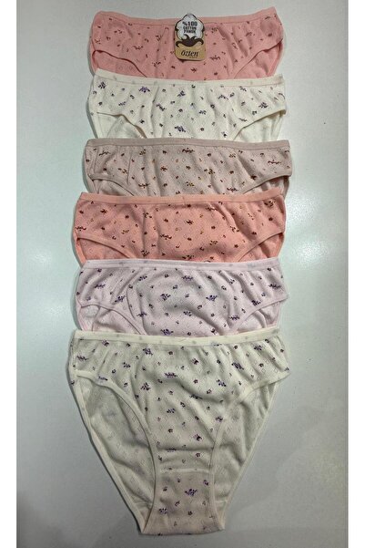 Özten 6 Pack 100% Cotton Floral Pattern Jacquard Bikini Panties Q222