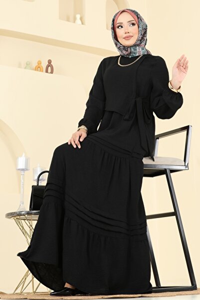 ModaMerve Eteği Katlı Aerobin Elbise 2733SL432-MS Siyah