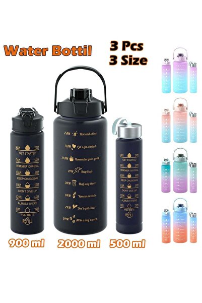 Modern home 3Pc Sports Water Bottles with Straw — 2L, 900ml & 500ml, BPA-Free