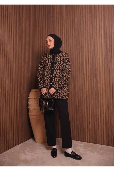 butik hira Leopard Pattern Knitwear Cardigan