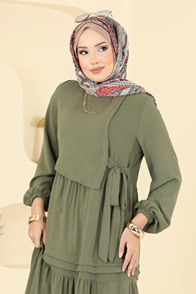 ModaMerve Eteği Katlı Aerobin Elbise 2733SL432-MS Çağla