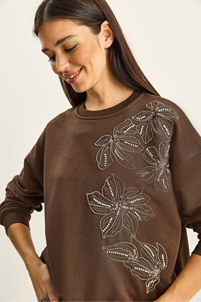 Bianco Lucci Дамска велосипедна блуза с яка, бродерия с цветя и мъниста, свободна кройка 1572 60283809