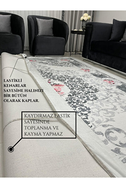 BGV HOME Elegant Baroque Pattern Carpet Cover – Floral Motif, Stylish Living Room Model *Non-Slip Base, Washable*