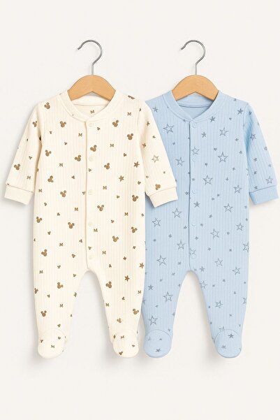 Bebe wini Blue Star and Little Mickey Head 100% Cotton 2-Piece Booties Romper
